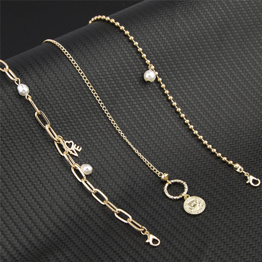Bracelet Set Ins Design Niche Pearl Love Coin Jewelry Women 3-piece Set - FASHIONKULTUR