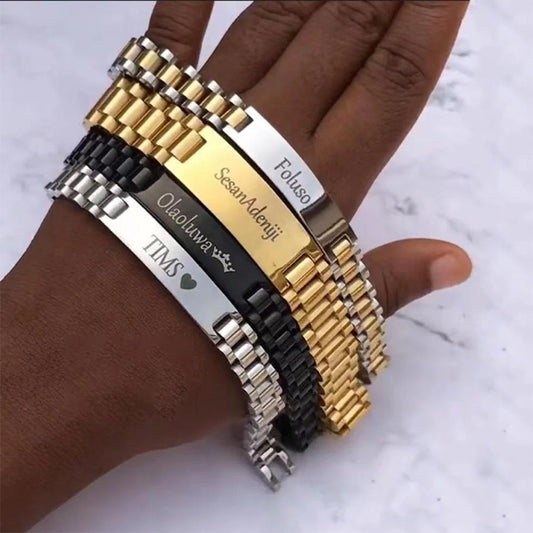 Stainless Steel Adjustable Watch Strap DIY Engraved Curved Bracelet - FASHIONKULTUR