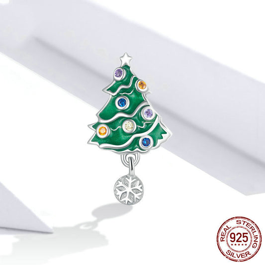 Colorful Christmas Tree Beaded Bracelet Pendant In Sterling Silver