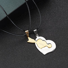 Gold And White One Arrow Pierced Heart Lovers Heart Pendant Necklace - FASHIONKULTUR