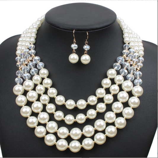 Europe necklace crystal pearl Long Necklace Earrings female bride jewelry set accessories - FASHIONKULTUR