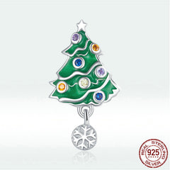 Colorful Christmas Tree Beaded Bracelet Pendant In Sterling Silver