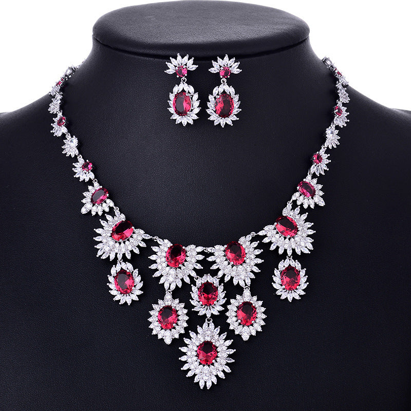 Jewelry Colorful Zircon Earrings Necklace Set Bridal Wedding Jewelry Accessories - FASHIONKULTUR