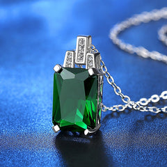 Personalized Emerald Tourmaline Square Pendant Necklace - FASHIONKULTUR