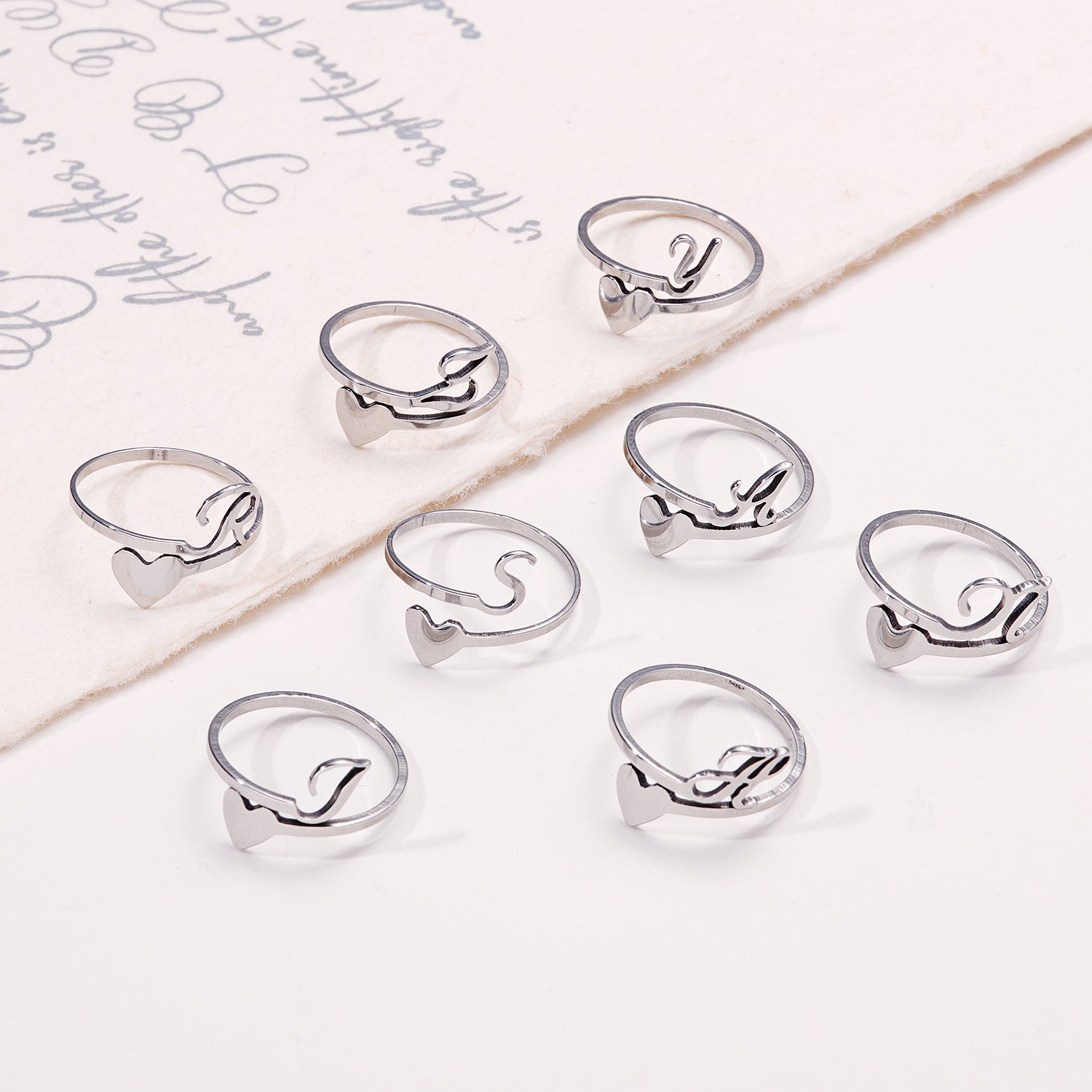 Simple Letter Three-dimensional Loving Heart With Opening Adjustable Ring - FASHIONKULTUR