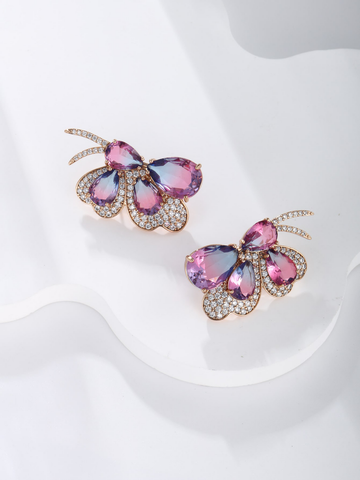 A pair of light luxurious luxurious noble elegant atmosphere imitation crystal Austrian crystal purple butterfly earrings for women party party wear - FASHIONKULTUR