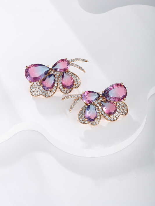 A pair of light luxurious luxurious noble elegant atmosphere imitation crystal Austrian crystal purple butterfly earrings for women party party wear - FASHIONKULTUR