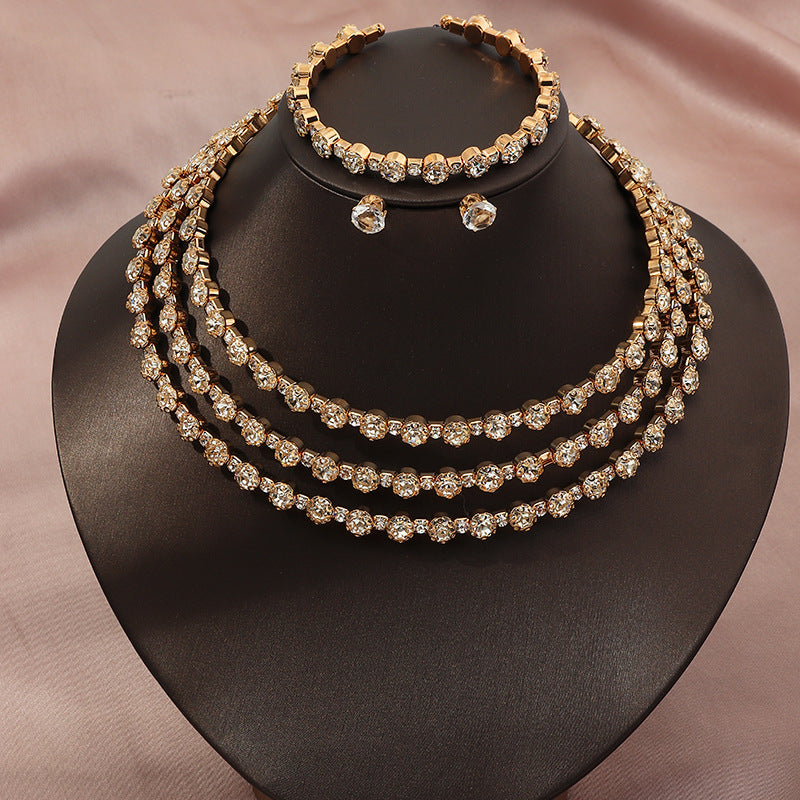 Simple Atmosphere Diamond Necklace Necklace Earrings Bracelet Three-piece Set - FASHIONKULTUR