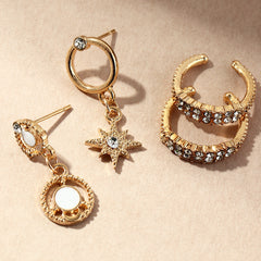 Diamond - Encrusted Octagon - Shaped Clip Earring Set - FASHIONKULTUR