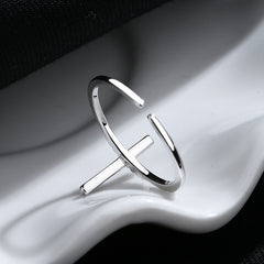 European And American Simple INS Style Cross Open Ring Female 925 Sterling Silver Niche Design