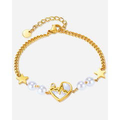 Fashion Simple Five-pointed Star Stainless Steel Heartbeat Pearl Bracelet