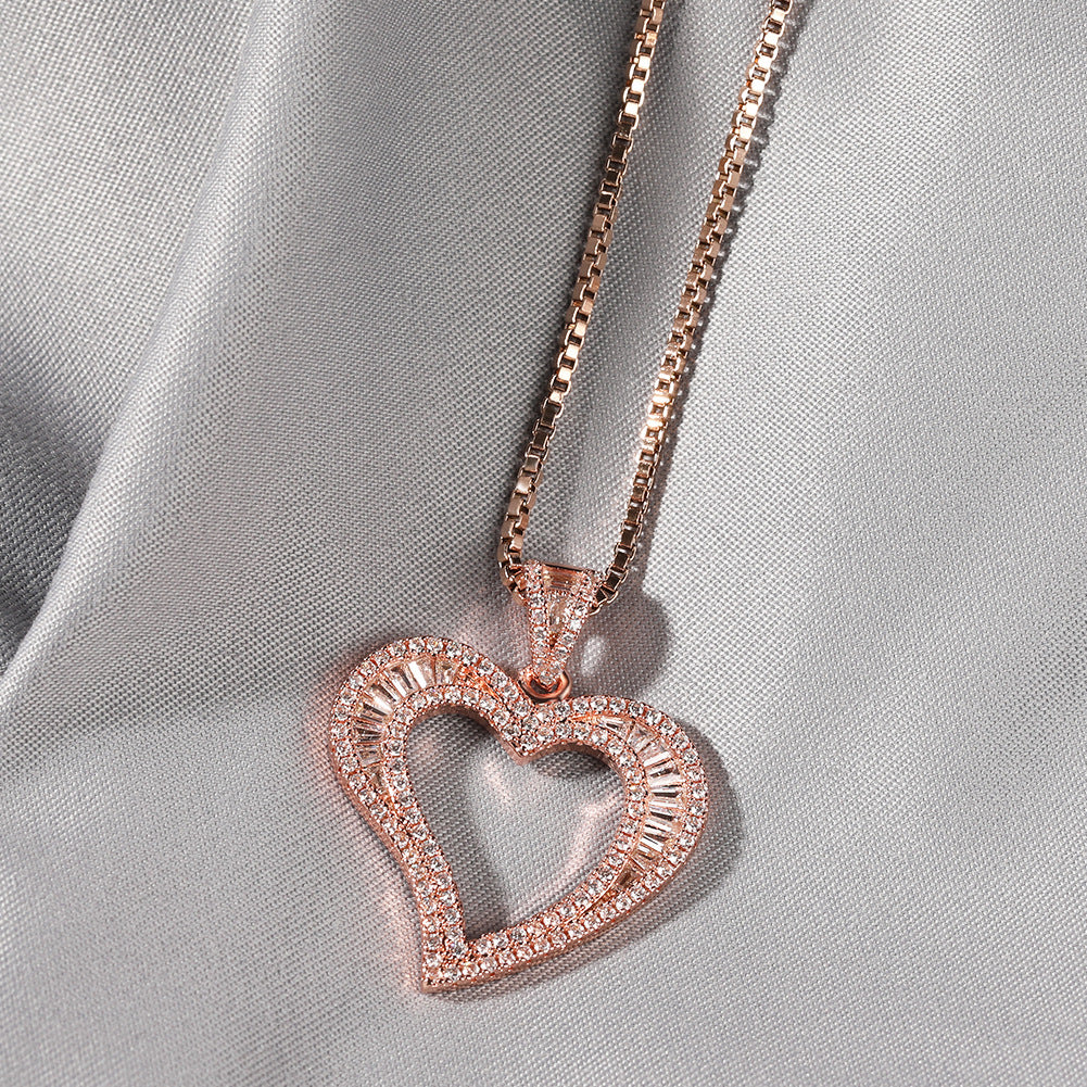 Square Zirconium Small Heart Pendant Simple Hip Hop Necklace - FASHIONKULTUR