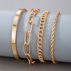 Exaggerated And Minimalist Gold Thick Chain Bracelet Set Of Four Pieces