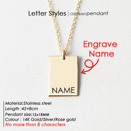 Square Stainless Steel Lettering Botanical Flower Name Necklace