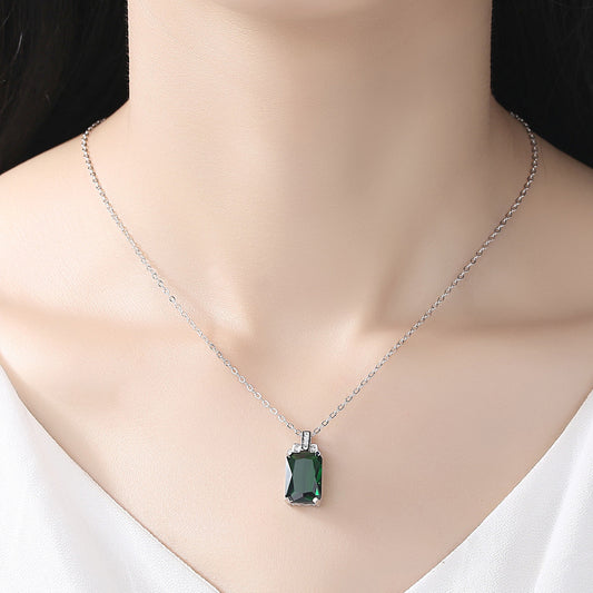 Personalized Emerald Tourmaline Square Pendant Necklace - FASHIONKULTUR