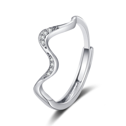 Women's Fashion S925 Silver Simple Wave Ring