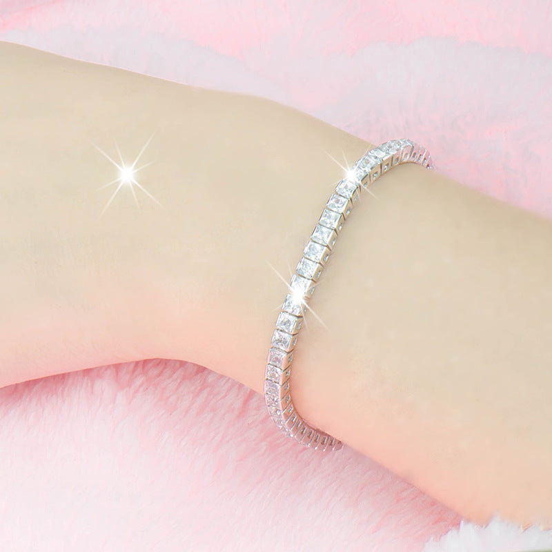 Sterling Silver Bracelet With Square Diamonds And Electroplated Real Gold - FASHIONKULTUR