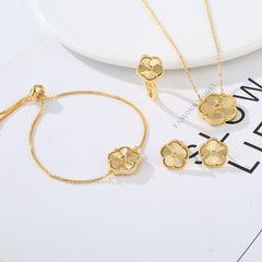 Gold Flower Bracelet Ring Earrings Women's Jewelry Set