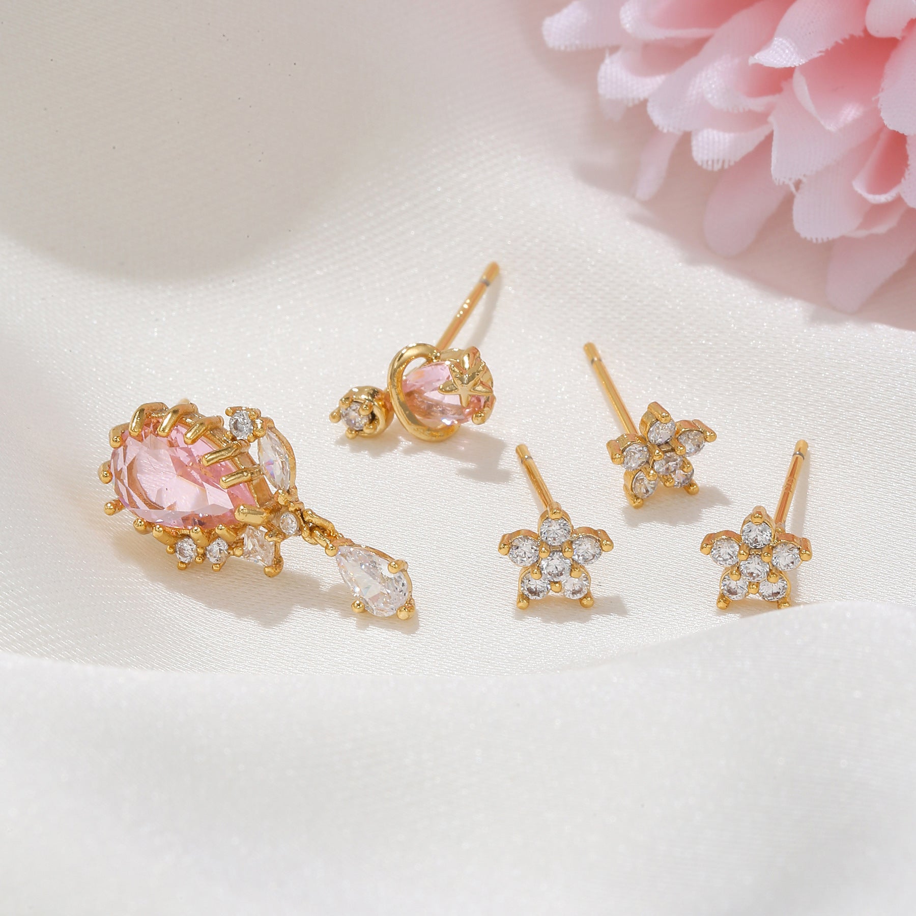 Zircon Ear Studs Five-piece Set - FASHIONKULTUR