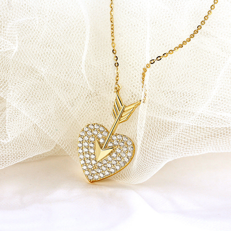 Sterling Silver Diamond Necklace Heart Shaped Net Red - FASHIONKULTUR