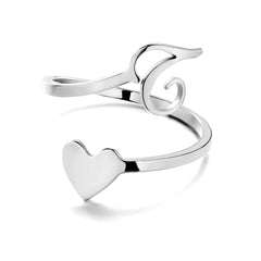 Simple Letter Three-dimensional Loving Heart With Opening Adjustable Ring - FASHIONKULTUR