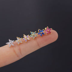 Colorful Zircon Daisy Flower Ear Bone Nail Stainless Steel Thin Rod Puncture Screw Ball - FASHIONKULTUR