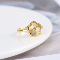 Gold Flower Bracelet Ring Earrings Women's Jewelry Set