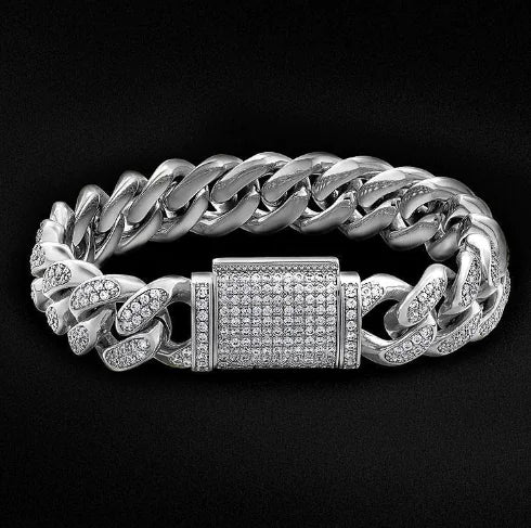 Flooded Diamond Cuban Link Bracelet in White Gold - FASHIONKULTUR