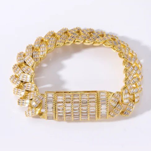 16mm Baguette Cuban Bracelet in Gold - FASHIONKULTUR