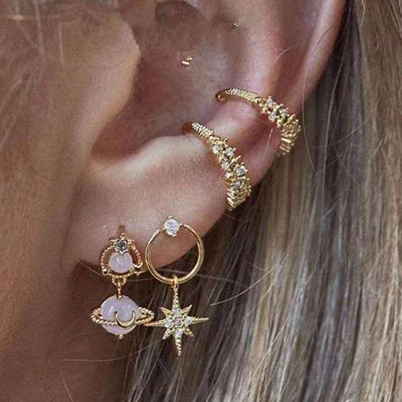 Diamond - Encrusted Octagon - Shaped Clip Earring Set - FASHIONKULTUR