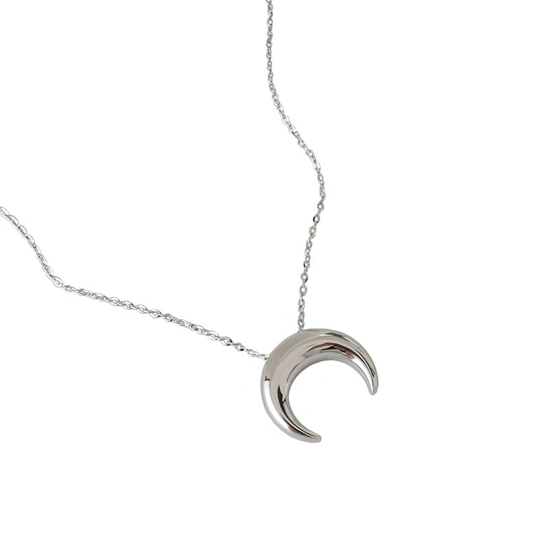 Korean Style 925 Sterling Silver Necklace INS Simple All-match Moon Necklace - FASHIONKULTUR