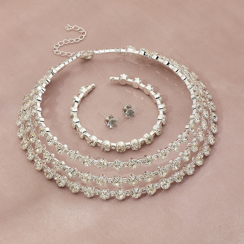 Simple Atmosphere Diamond Necklace Necklace Earrings Bracelet Three-piece Set - FASHIONKULTUR