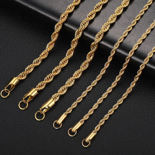 Stainless Steel Hemp Flowers Chain Vacuum Plating Gold Hip-hop Ornament Necklace