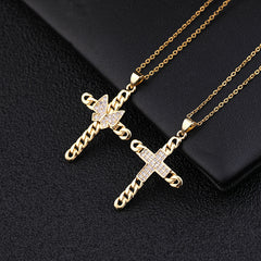 Gold Plated Titanium Steel Chain Golden Butterfly Cross Pendant Necklace