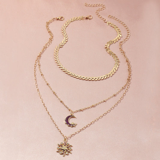 Frosty Wind Leaf Metal Micropaved Zircon Sun Necklace