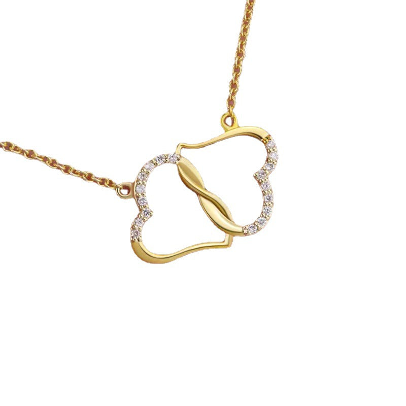 Fashion Double Heart Love Necklace With Rhinestones Inlaid Zircon Mother Valentine's Day Gift - FASHIONKULTUR