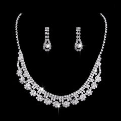 Full Rhinestone Zircon Water Drop Necklace Earrings Jewelry Set - FASHIONKULTUR