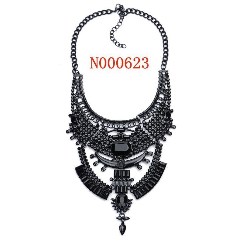 Exaggerated Owl Alloy Diamond Black Clavicle Necklace - FASHIONKULTUR