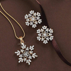 Simple Full Diamond Snowflake Necklace Earring Set - FASHIONKULTUR