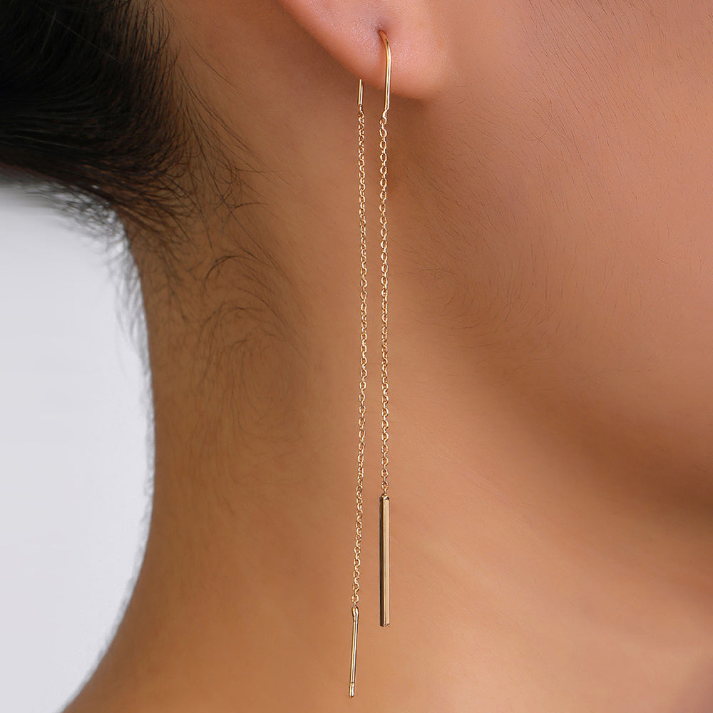 Gold Copper Rod Tassel Long Earrings - FASHIONKULTUR