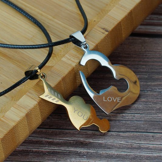 Gold And White One Arrow Pierced Heart Lovers Heart Pendant Necklace - FASHIONKULTUR