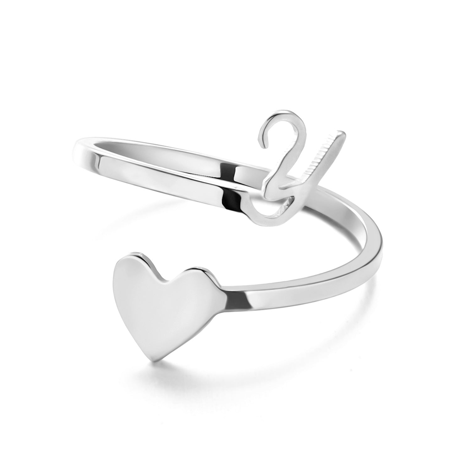 Simple Letter Three-dimensional Loving Heart With Opening Adjustable Ring - FASHIONKULTUR