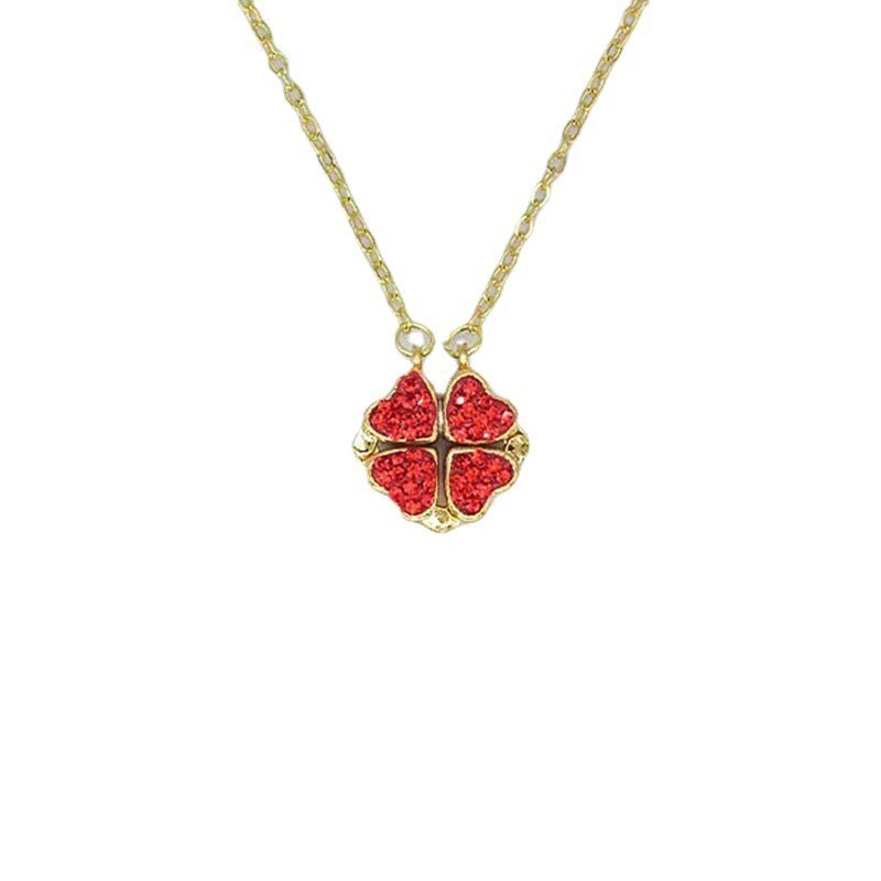 Red And Black Love Pendant Clover Necklace With Diamonds Does Not Fade - FASHIONKULTUR