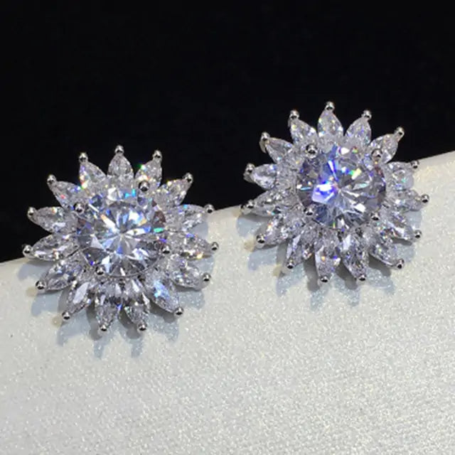 Classic Shining Silver CZ Stud Earrings - FASHIONKULTUR