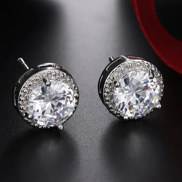 Classic Shining Silver CZ Stud Earrings - FASHIONKULTUR