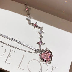 Sweet Pink Heart Crystal Necklace - FASHIONKULTUR